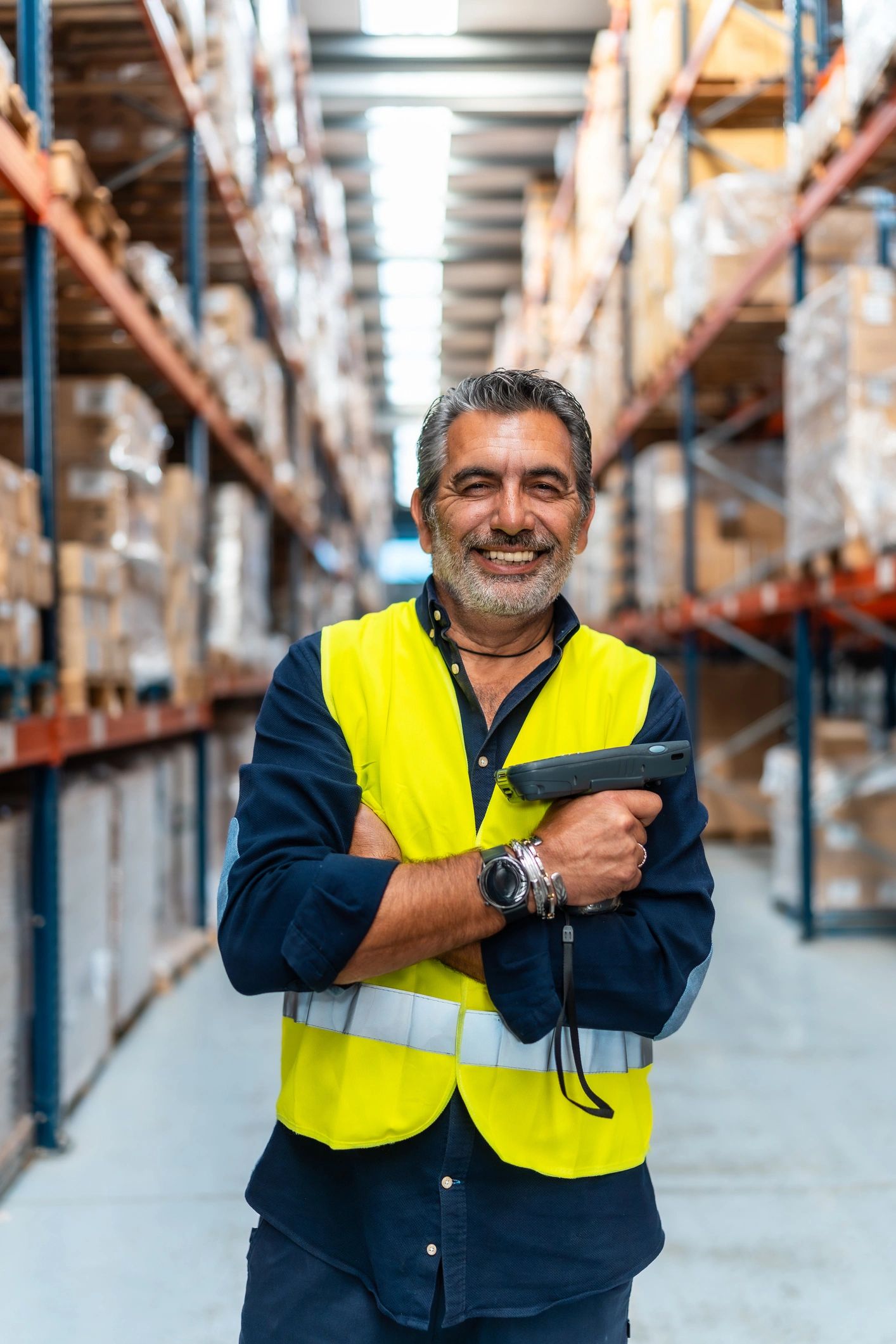 Warehouse worker portrait representing client service and operations